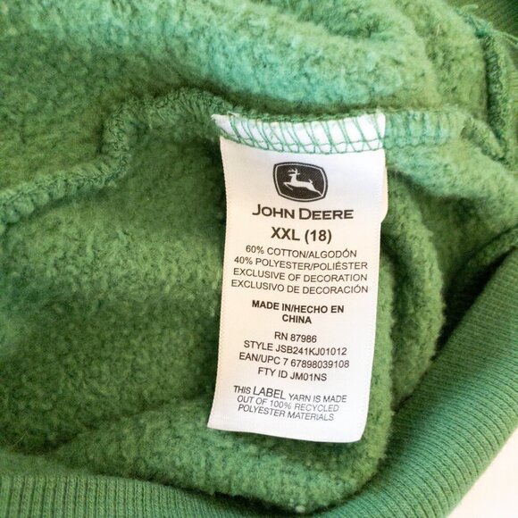 John Deere Green Hoodie Sweatshirt XXL 18 Youth Unisex Logo Cotton Blend Pullove - Picture 5 of 5